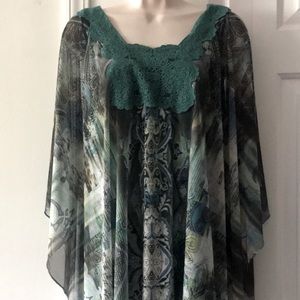 One World~Green~Teal Tank embellished Tunic L